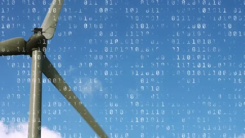 Wind turbine and binary coding Stock Footage 114812695