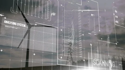 Wind turbine and digital interface Stock Footage 112027930