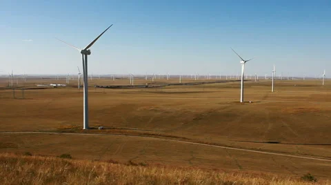 Wind turbine autumn steppe Stock Footage 42774444