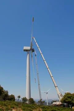 Wind turbine being repaired Stock Photos