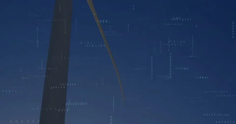 Wind turbine blade rotating clockwise under wind force while binary digits Stock Footage 312898483