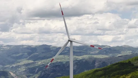 Wind Turbine Blades Cloudy Sky Low Angle Krnovo Montenegro Vídeo Stock 338384575