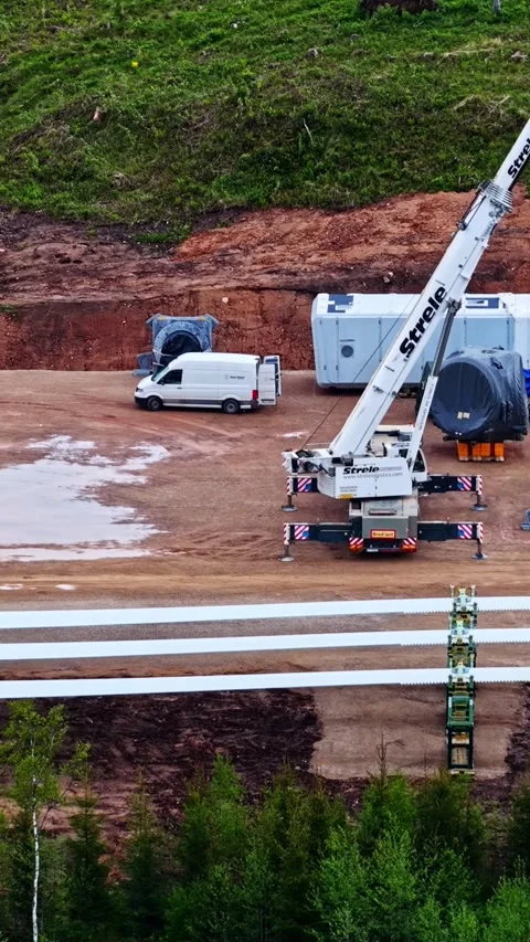 Wind Turbine Blades Construction Site in Forest Latvia Aerial View Stock Footage 336938058