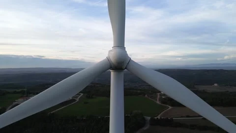 Wind turbine blades generating renewable energy aerial view Stock Footage 327126507