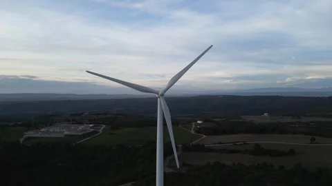 Wind turbine blades generating renewable energy power Stock Footage 327126769