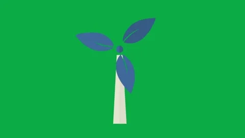 Wind turbine with blue leaf blades rotating on green screen loop animation video Stock Footage 332475025