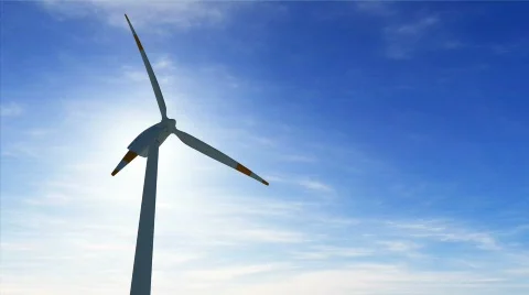 Wind Turbine on blue - Loopable, Alpha Channel included. Stock Footage 461240