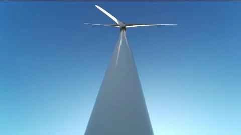 Wind Turbine Bottom View With Clear Blue Sky Видео 159085660