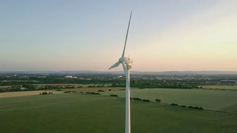 Wind turbine on a clear evening - Wind Power (color grading natural) Stock Footage 77207551