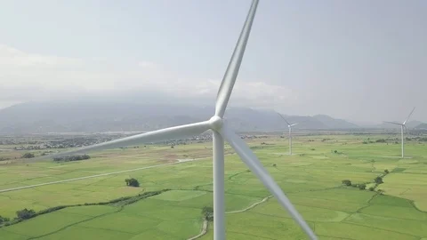 Wind turbine close up drone view. Wind power generation on energy station on Video stock 106815112