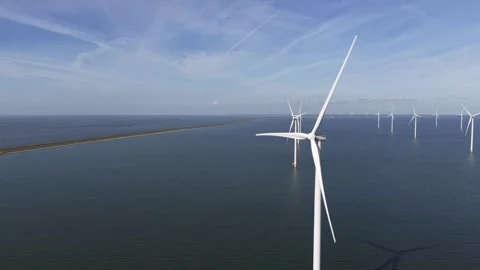 Wind turbine, close up view. Green energy, windmill blades. Видео 314222302