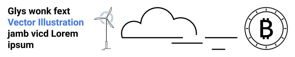 Wind Turbine, Cloud Computing, and Cryptocurrency Bitcoin Coin Infographic Stock Illustration