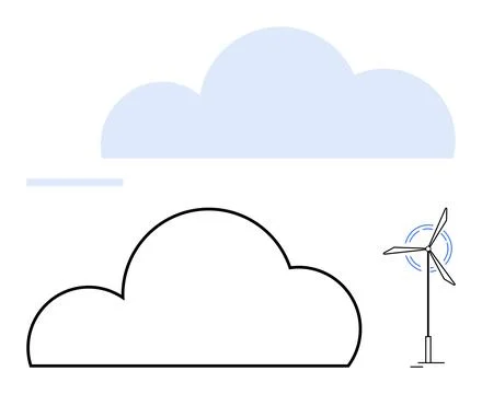 Wind Turbine with Clouds Indicating Renewable Energy and Environmental Focus Stock Illustration