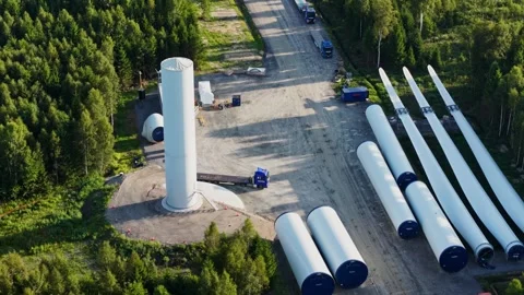 Wind Turbine Components in Targale Latvia - Renewable Energy Infrastructure Site Stock Footage 345741300