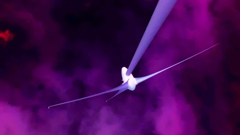 Wind turbine on dark purple cloudy background. Wind generator  Windmill for elec Stock Footage 159531342