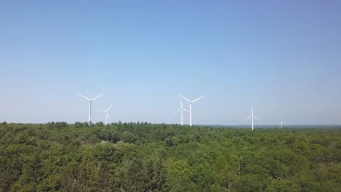 Wind Turbine by Drone from a distance - Rhode Island Video stock 112546725