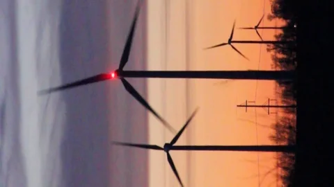 Wind turbine dusk vertical Stock Footage 106539288