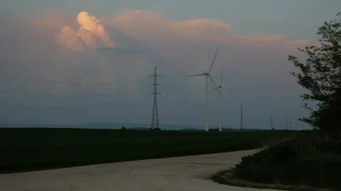 Wind Turbine electric pole clouds total4K Stock Footage 231105044