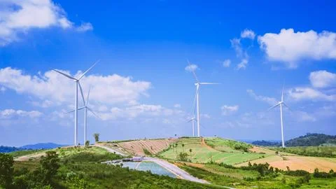 Wind turbine Electrical generating. On the mountain. Thailand Stock Photos
