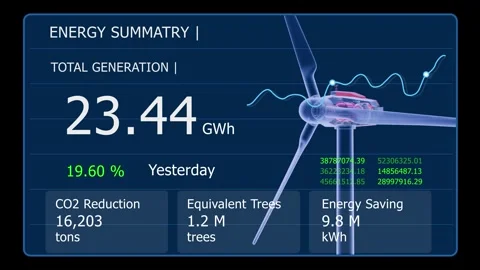 Wind Turbine Energy Dashboard, Wind Power Generation, Electricity Output, Animat Stock Footage 344583155