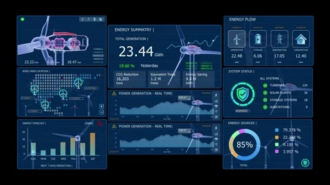 Wind Turbine Energy Dashboard, Wind Power Generation, Electricity Output, Animat Stock Footage 344583178