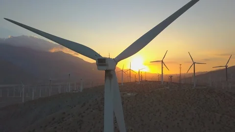 Wind Turbine Energy at Sunset Aerial Stock Footage