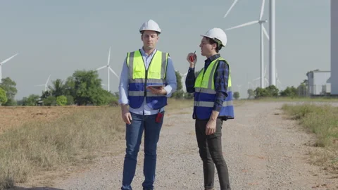 Wind Turbine Engineer Construction Worker Safety Vest Renewable Energy Stock Footage 347052925