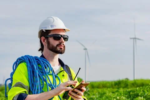 Wind turbine engineers. Stock Photos