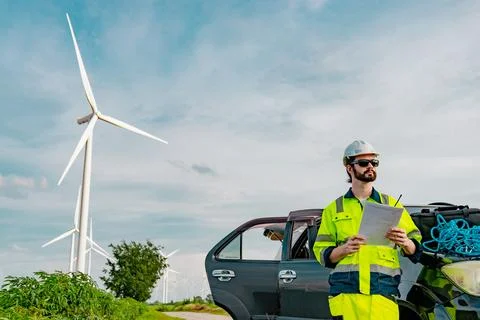 Wind turbine engineers. Stock Photos