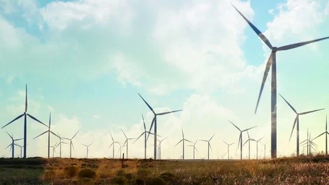 Wind Turbine Farm and Cloud, Alternative Energy - Time Lapse Composite 스톡 동영상 75460645