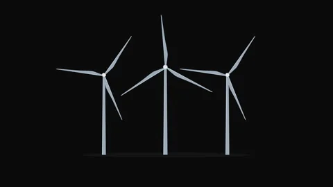 Wind Turbine Farm Animation with Rotating Renewable Energy Generators Stock Footage 337069648