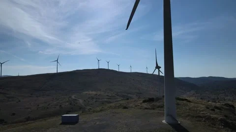 Wind Turbine Farm clean renewable energy green power hybrid aerial footage Vidéo 346485443