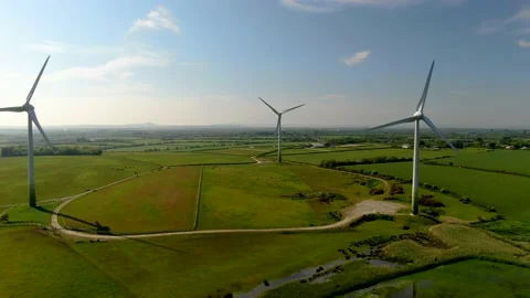 Wind turbine farm in County Wexford, Ireland. Stock Footage