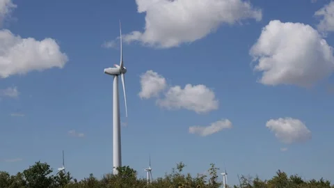 Wind turbine farm generating clean renewable energy Stock-Footage 342650099