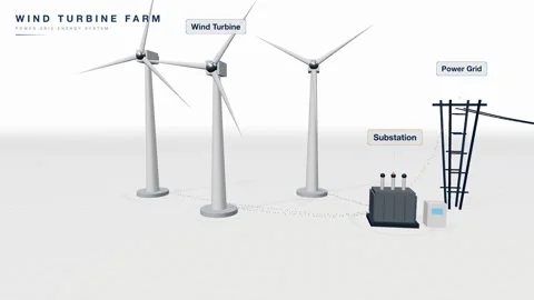 Wind turbine farm power grid Stock Footage 339594680