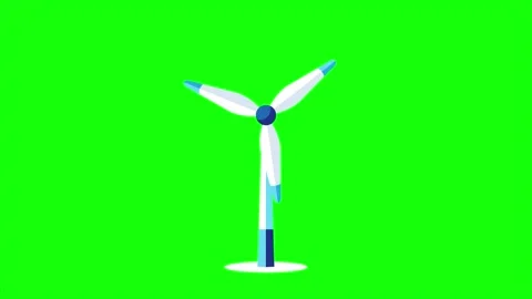 Wind Turbine Flat Vector Animation Loop On Chroma Key Green Stock Footage 342274804