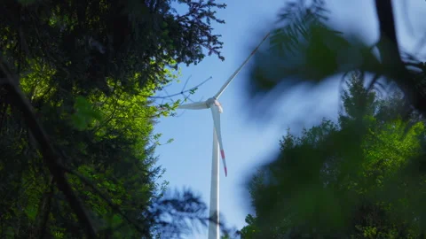 Wind Turbine Framed by Green Forest Trees Vídeos de archivo 338364931