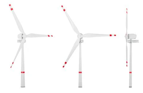 Wind turbine, front and side views. 3D rendering Illustrazione stock