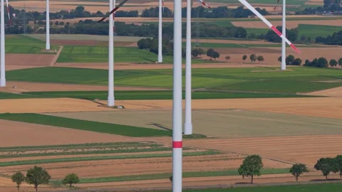 Wind turbine generating clean electricity in german countryside Stockbeeldmateriaal 342810739