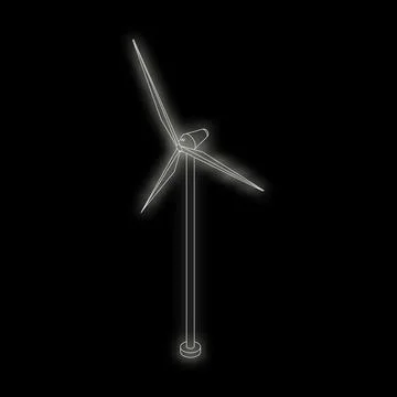 Wind turbine generating clean energy on black background Stock Illustration