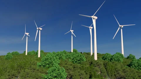 Wind turbine generating clean renewable energy. alternative energy sources. gene Stock Footage 145122956