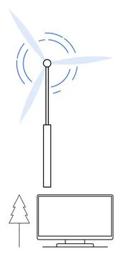 Wind Turbine Generating Power for a Digital Device Next to a Tree, Simple L.. 库存插图