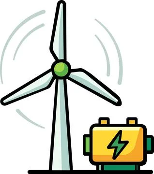 Wind turbine generator with battery storage unit icon Stock Illustration