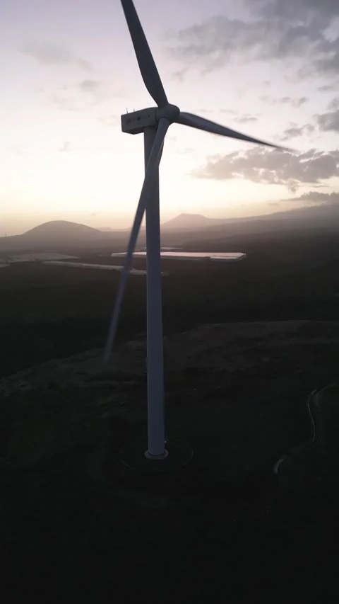 Wind Turbine Generator Dark Drone Shot Footage 4K Vertical 9:16 Stock Footage 233544027