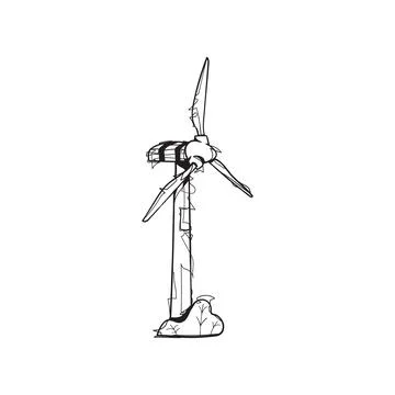 Wind Turbine Generator with Grass Hand Drawn Sketch Vector Illustration イラスト素材