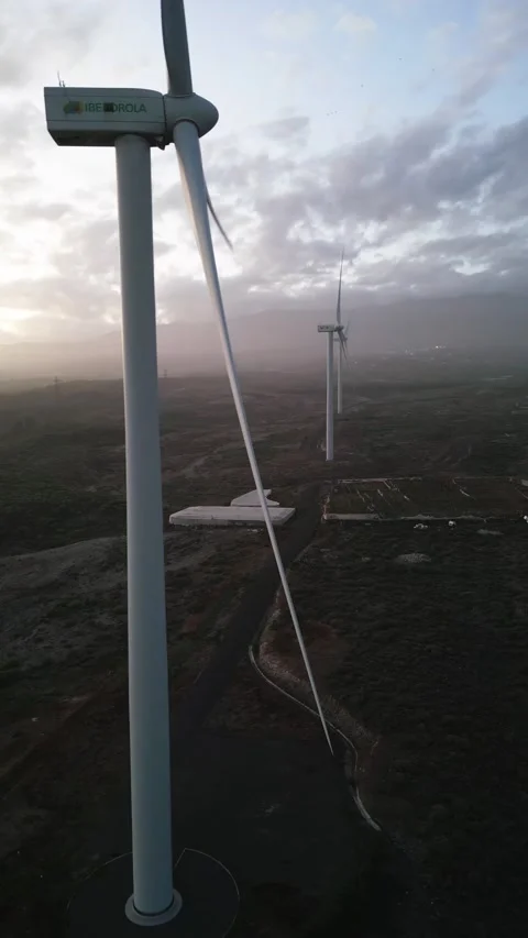 Wind Turbine Generator Side View Drone Shot Footage 4K Vertical 9:16 Stock Footage 233544035