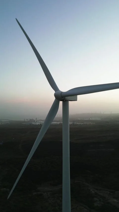 Wind Turbine Generator Sunset Drone Shot Side View Footage 4K Vertical 9:16 Stock Footage 233221639