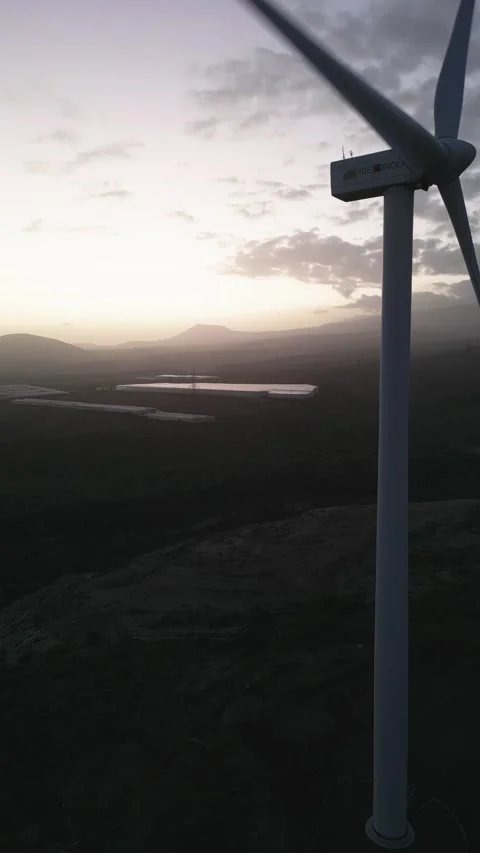 Wind Turbine Generator Sunset Drone Shot Footage 4K Vertical Stock Footage 233221703