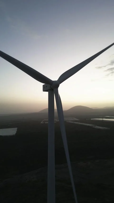 Wind Turbine Generator Three-Quarter View Drone Shot Footage 4K Vertical 9:16 Stock Footage 233544043