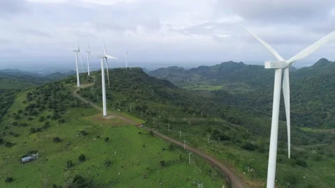 Wind turbine generator windmill on hill Stock Footage 142343879